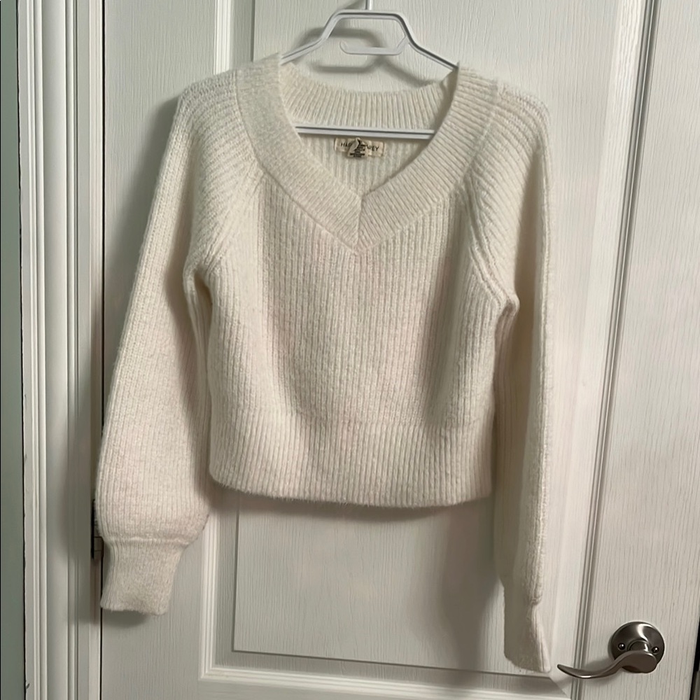 Happily Grey White V-Neck Sweater